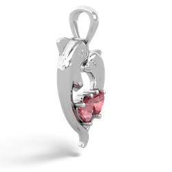 Pink Tourmaline Dolphin Heart 14K White Gold pendant P5820