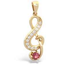 Pink Tourmaline G-Clef Music 14K Yellow Gold pendant P5830