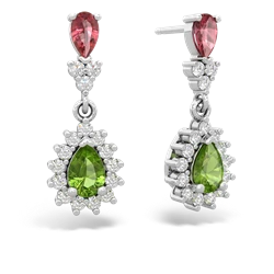 Pink Tourmaline Halo Pear Dangle 14K White Gold earrings E1882