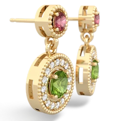 Pink Tourmaline Halo Dangle 14K Yellow Gold earrings E5319