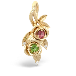 Pink Tourmaline Rose Vine 14K Yellow Gold pendant P5680