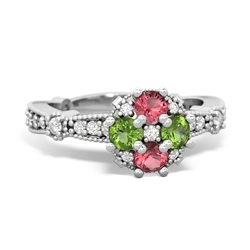 Pink Tourmaline Sparkling Tiara Cluster 14K White Gold ring R26293RD