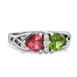 Pink Tourmaline Celtic Knot Double Heart 14K White Gold ring R5040