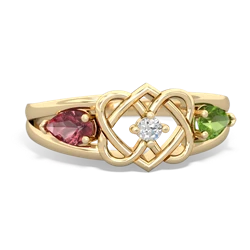 Pink Tourmaline Hearts Intertwined 14K Yellow Gold ring R5880