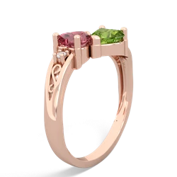 Pink Tourmaline Snuggling Hearts 14K Rose Gold ring R2178