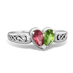 Pink Tourmaline Filligree 'One Heart' 14K White Gold ring R5070