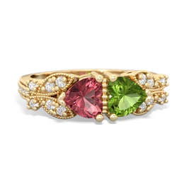 Pink Tourmaline Diamond Butterflies 14K Yellow Gold ring R5601