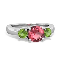 Pink Tourmaline Three Stone Round Trellis 14K White Gold ring R4018