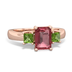 Pink Tourmaline Three Stone Emerald-Cut Trellis 14K Rose Gold ring R4021