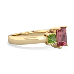 Pink Tourmaline Three Stone Emerald-Cut Trellis 14K Yellow Gold ring R4021