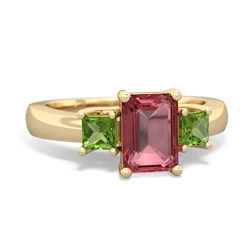 Pink Tourmaline Three Stone Emerald-Cut Trellis 14K Yellow Gold ring R4021