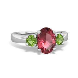 Pink Tourmaline Three Stone Oval Trellis 14K White Gold ring R4024