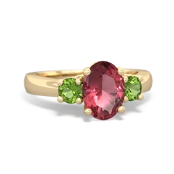 Pink Tourmaline Three Stone Oval Trellis 14K Yellow Gold ring R4024