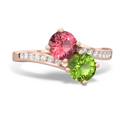 Pink Tourmaline Channel Set Two Stone 14K Rose Gold ring R5303