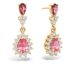 Pink Tourmaline Halo Pear Dangle 14K Yellow Gold earrings E1882