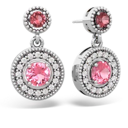 Pink Tourmaline Halo Dangle 14K White Gold earrings E5319