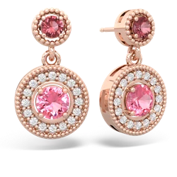 Pink Tourmaline Halo Dangle 14K Rose Gold earrings E5319