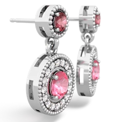 Pink Tourmaline Halo Dangle 14K White Gold earrings E5319