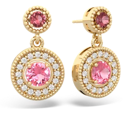 Pink Tourmaline Halo Dangle 14K Yellow Gold earrings E5319