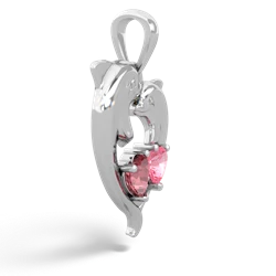 Pink Tourmaline Dolphin Heart 14K White Gold pendant P5820