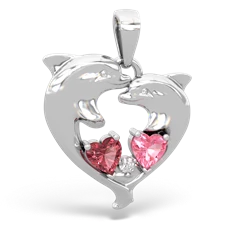 Pink Tourmaline Dolphin Heart 14K White Gold pendant P5820