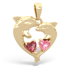 Pink Tourmaline Dolphin Heart 14K Yellow Gold pendant P5820