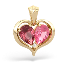 Pink Tourmaline Two Become One 14K Yellow Gold pendant P5330