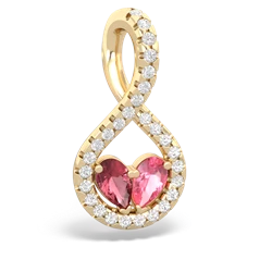 Pink Tourmaline Pave Twist 'One Heart' 14K Yellow Gold pendant P5360