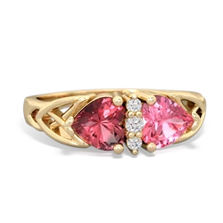 Pink Tourmaline Celtic Knot Double Heart 14K Yellow Gold ring R5040