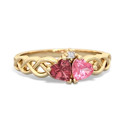 Pink Tourmaline Heart To Heart Braid 14K Yellow Gold ring R5870