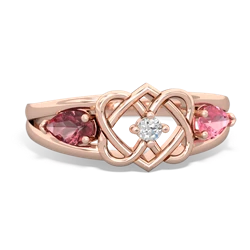 Pink Tourmaline Hearts Intertwined 14K Rose Gold ring R5880