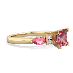 Pink Tourmaline 6Mm Princess Eternal Embrace Engagement 14K Yellow Gold ring C2002