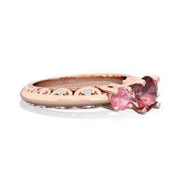 Pink Tourmaline Art Deco Eternal Embrace Engagement 14K Rose Gold ring C2003