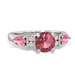 Pink Tourmaline 6Mm Round Eternal Embrace Engagement 14K White Gold ring R2005