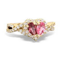 Pink Tourmaline Diamond Twist 'One Heart' 14K Yellow Gold ring R2640HRT