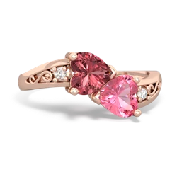 Pink Tourmaline Snuggling Hearts 14K Rose Gold ring R2178