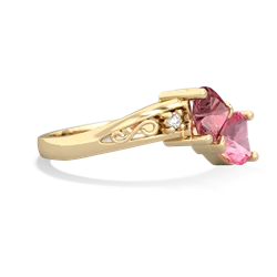 Pink Tourmaline Snuggling Hearts 14K Yellow Gold ring R2178