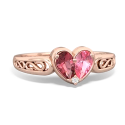 Pink Tourmaline Filligree 'One Heart' 14K Rose Gold ring R5070