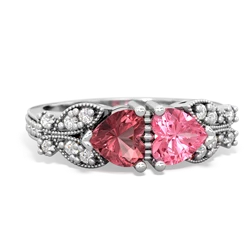 Pink Tourmaline Diamond Butterflies 14K White Gold ring R5601