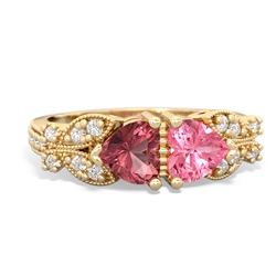 Pink Tourmaline Diamond Butterflies 14K Yellow Gold ring R5601