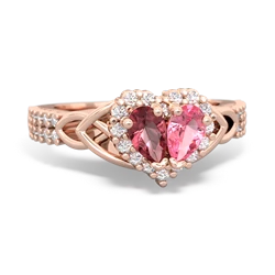 Pink Tourmaline Celtic Knot Two Hearts As One 14K Rose Gold ring R2644HRT