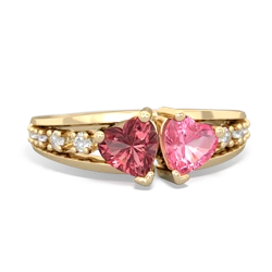 Pink Tourmaline Heart To Heart 14K Yellow Gold ring R3342