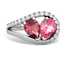 Pink Tourmaline Nestled Heart Keepsake 14K White Gold ring R5650