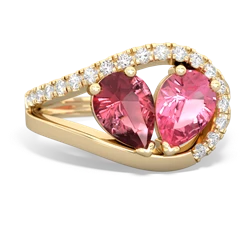 Pink Tourmaline Nestled Heart Keepsake 14K Yellow Gold ring R5650