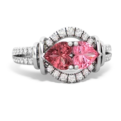 Pink Tourmaline Art-Deco Keepsake 14K White Gold ring R5630