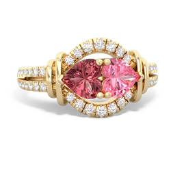 Pink Tourmaline Art-Deco Keepsake 14K Yellow Gold ring R5630