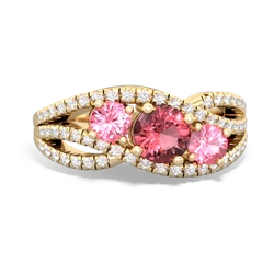 Pink Tourmaline Three Stone Aurora 14K Yellow Gold ring R3080