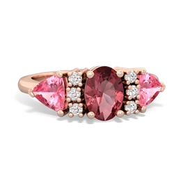 Pink Tourmaline Antique Style Three Stone 14K Rose Gold ring R2186