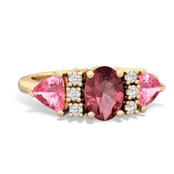 Pink Tourmaline Antique Style Three Stone 14K Yellow Gold ring R2186