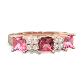 Pink Tourmaline Three Stone Diamond Cluster 14K Rose Gold ring R2592